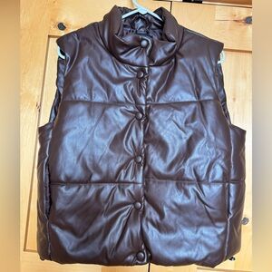 The Vintage Shop Chocolate Brown Faux Leather Puffer Vest